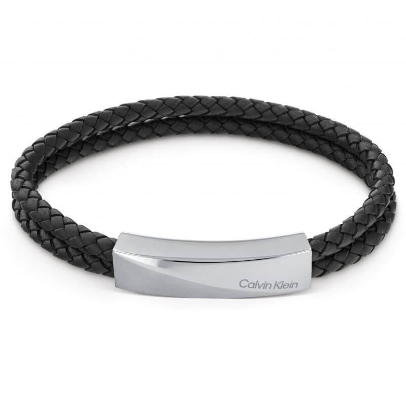 Mens Black Leather & Steel Double Braided Bracelet