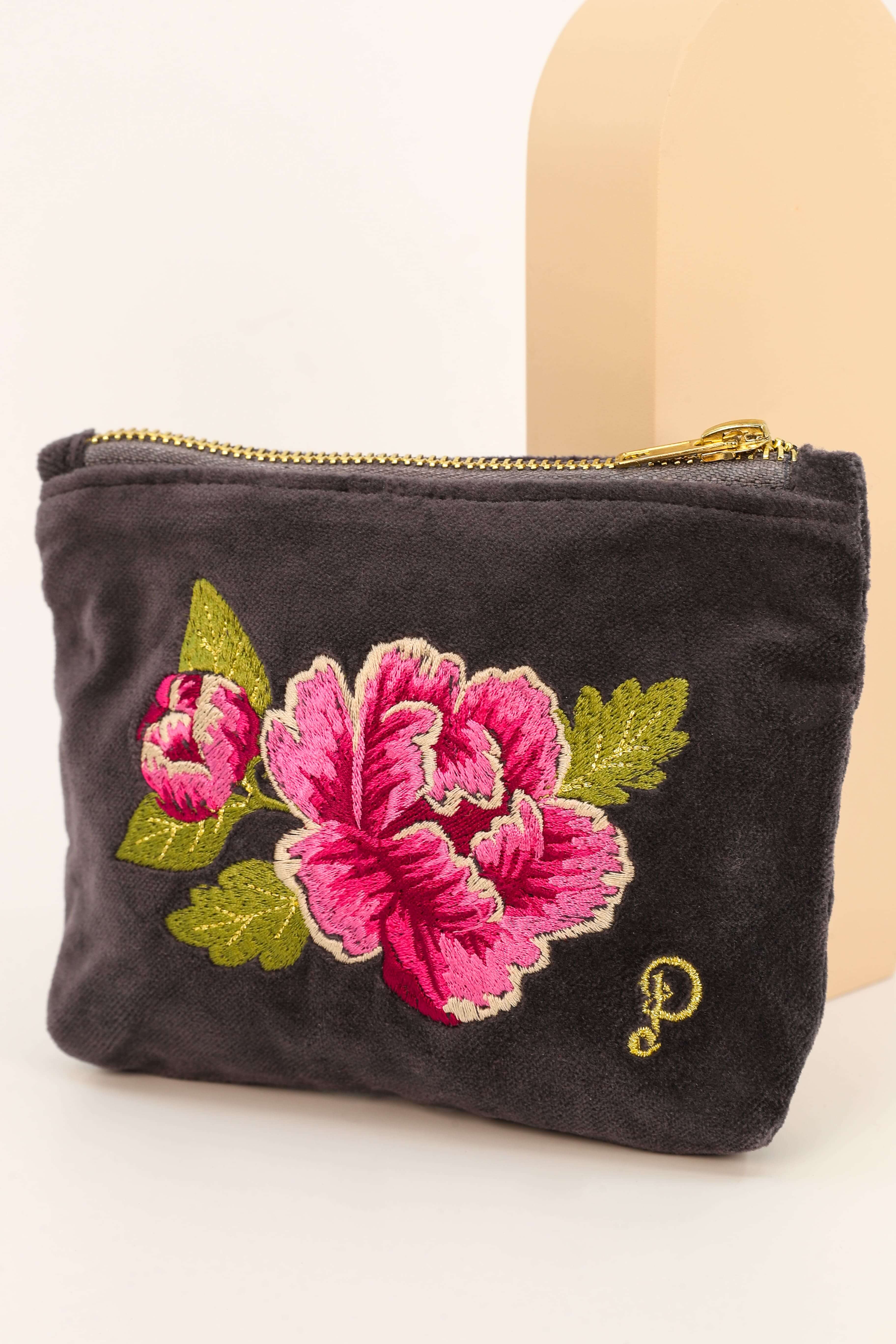 Painted Peony Velvet Mini Pouch