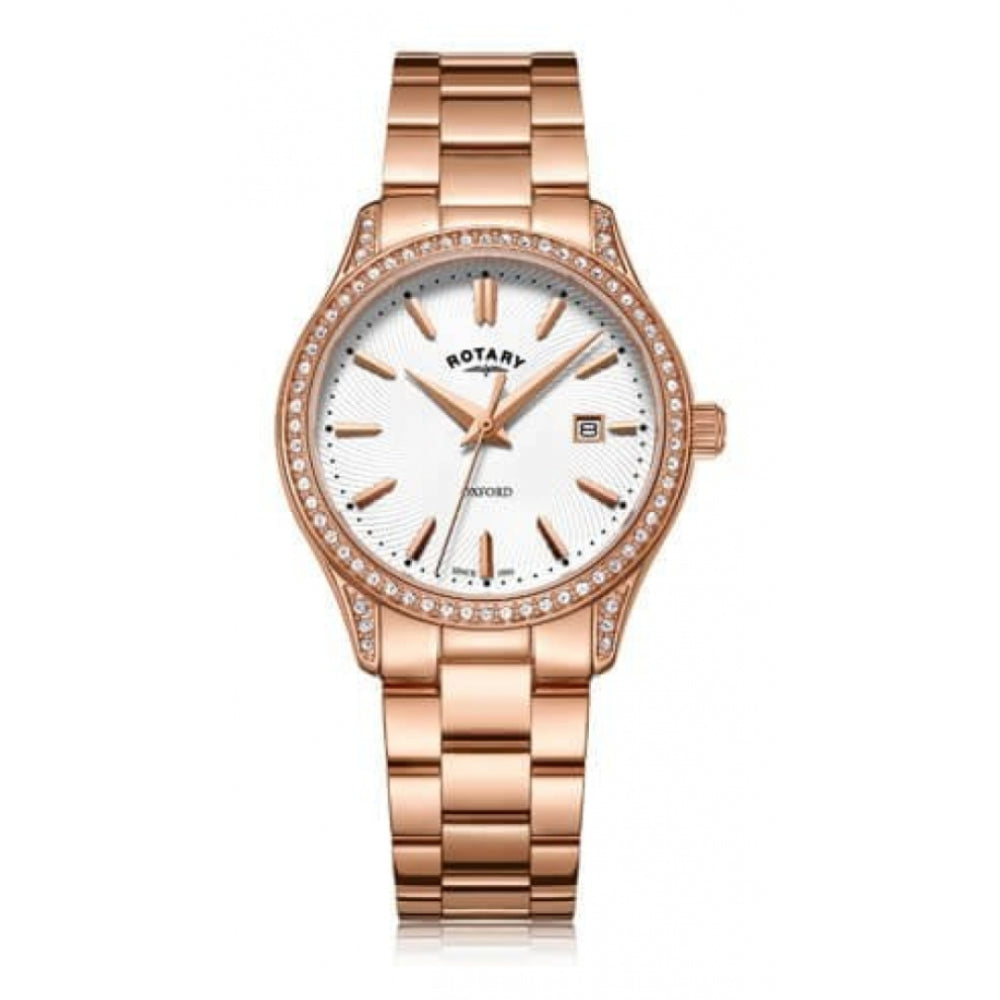 Rose Gold Tone Case With Stones Around & Bracelet Strap Ladies Oxford Watch