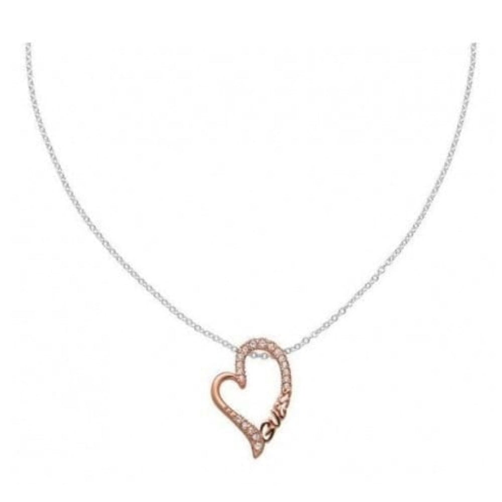 Ladies Rose Gold Cut Out Heart Crystalised Pendant Necklace