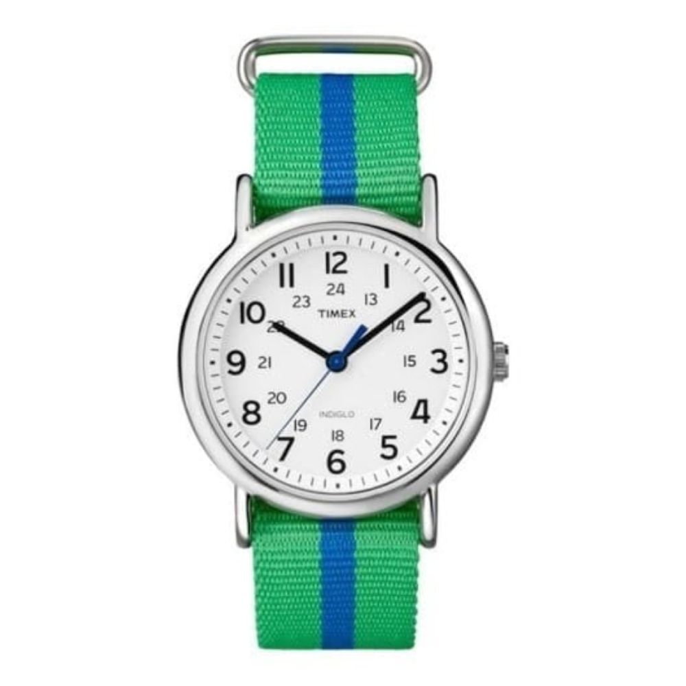 Unisex Weekender Green & Blue Stripe Fabric Watch