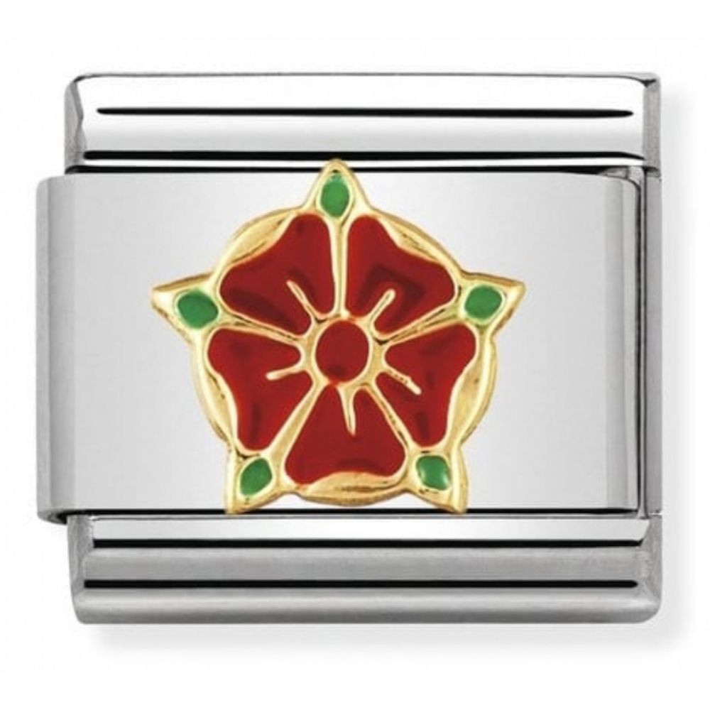 Classic Red Rose of Lancashire In Stainless Steel With Enamel & 18k Gold Charm