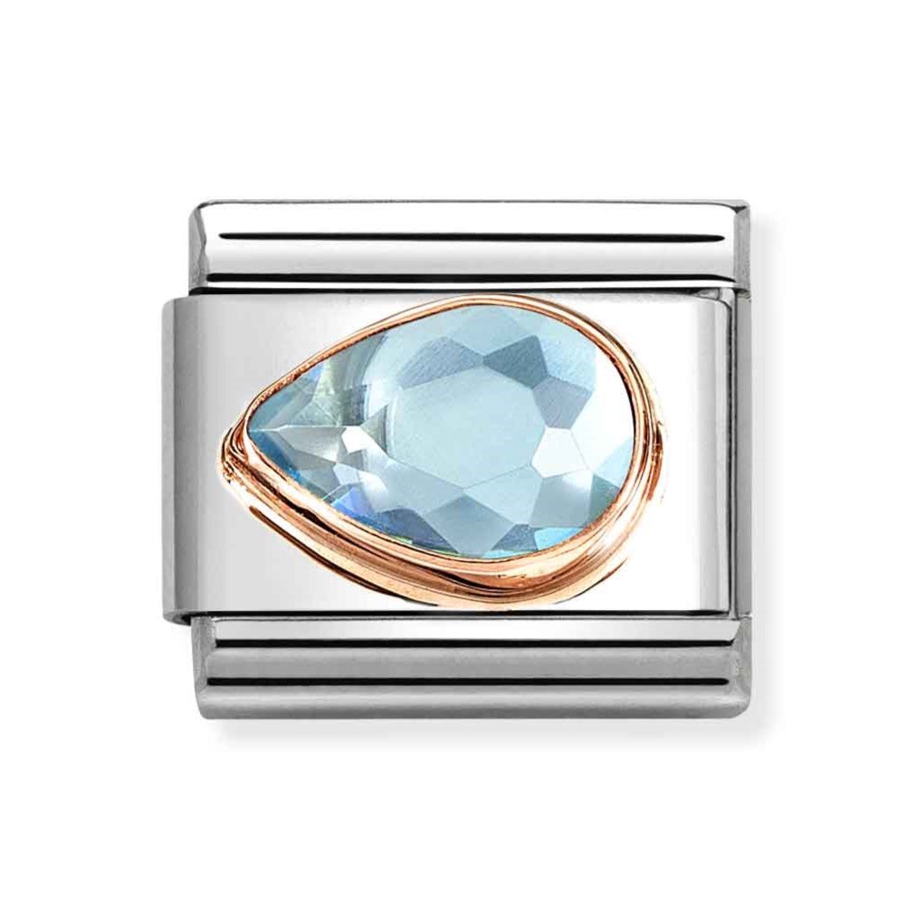 Composable Classic Link With Light Blue Faceted Left Drop Charm In 9K RG