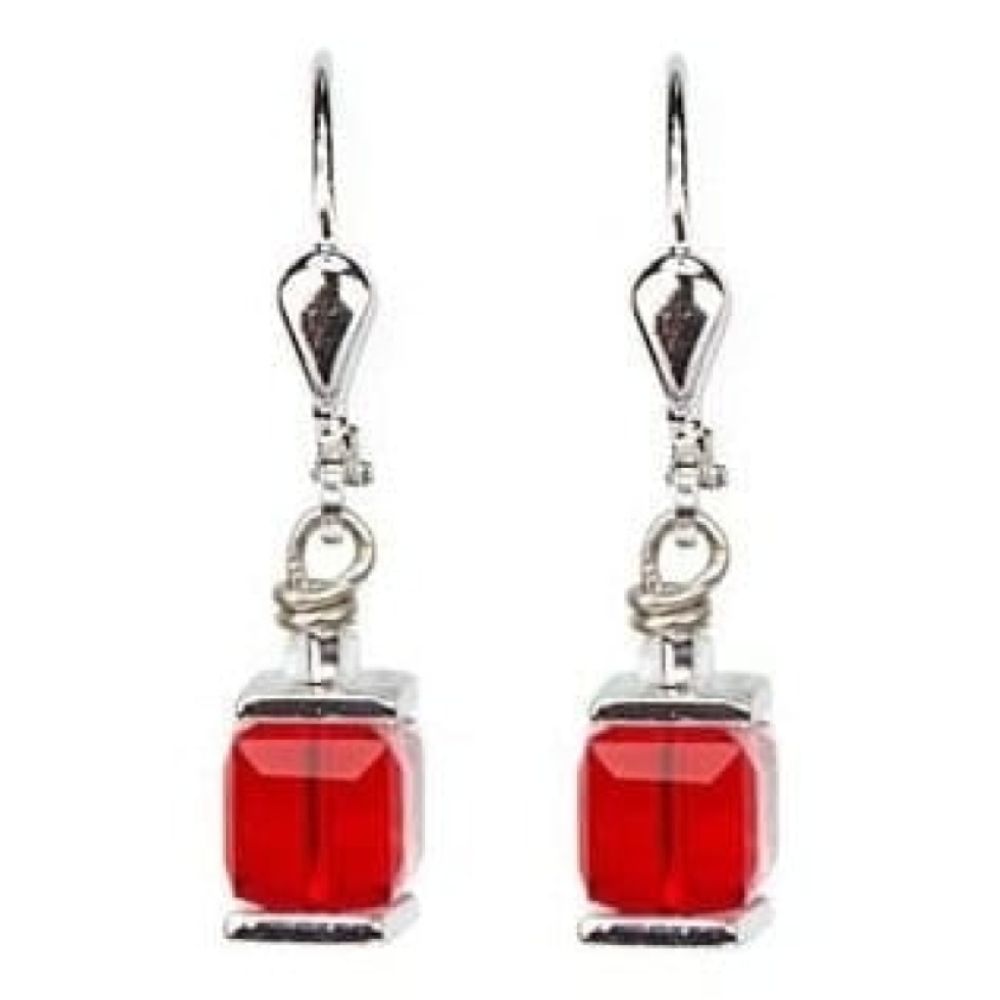Ladies Red Swarovski Elements Set In White-Bronze Alloyed Steel Earrings