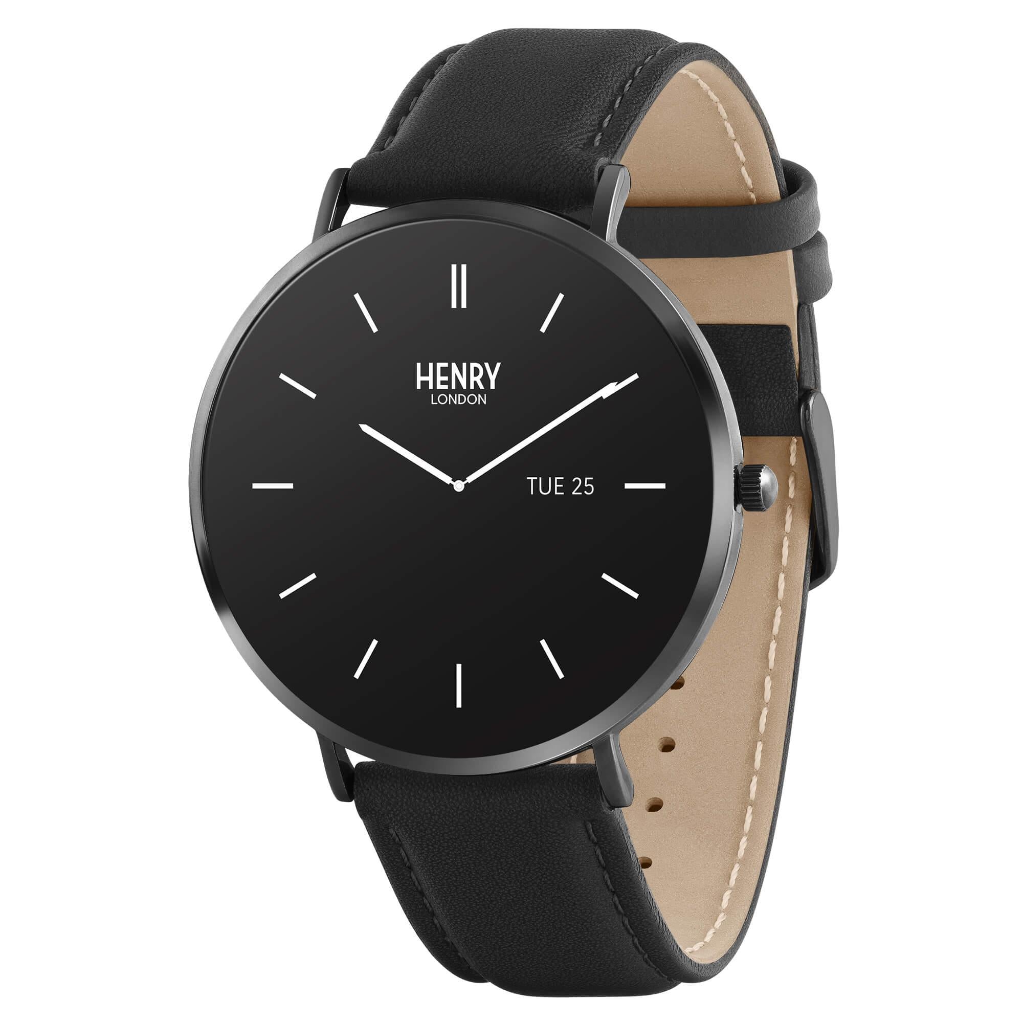 Smart Amoled Black Leather Strap Watch