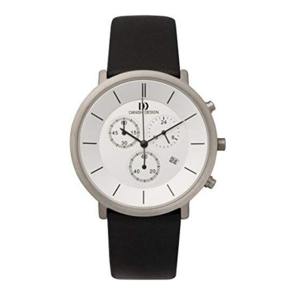 Gents Chronograph Titanium Black Leather Adjustable Strap Watch