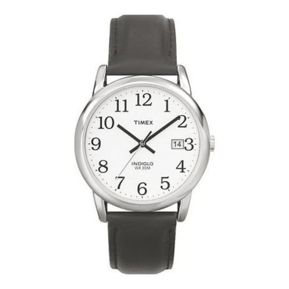 Gents Easy Reader Indiglo Night Light Black Leather Strap Watch