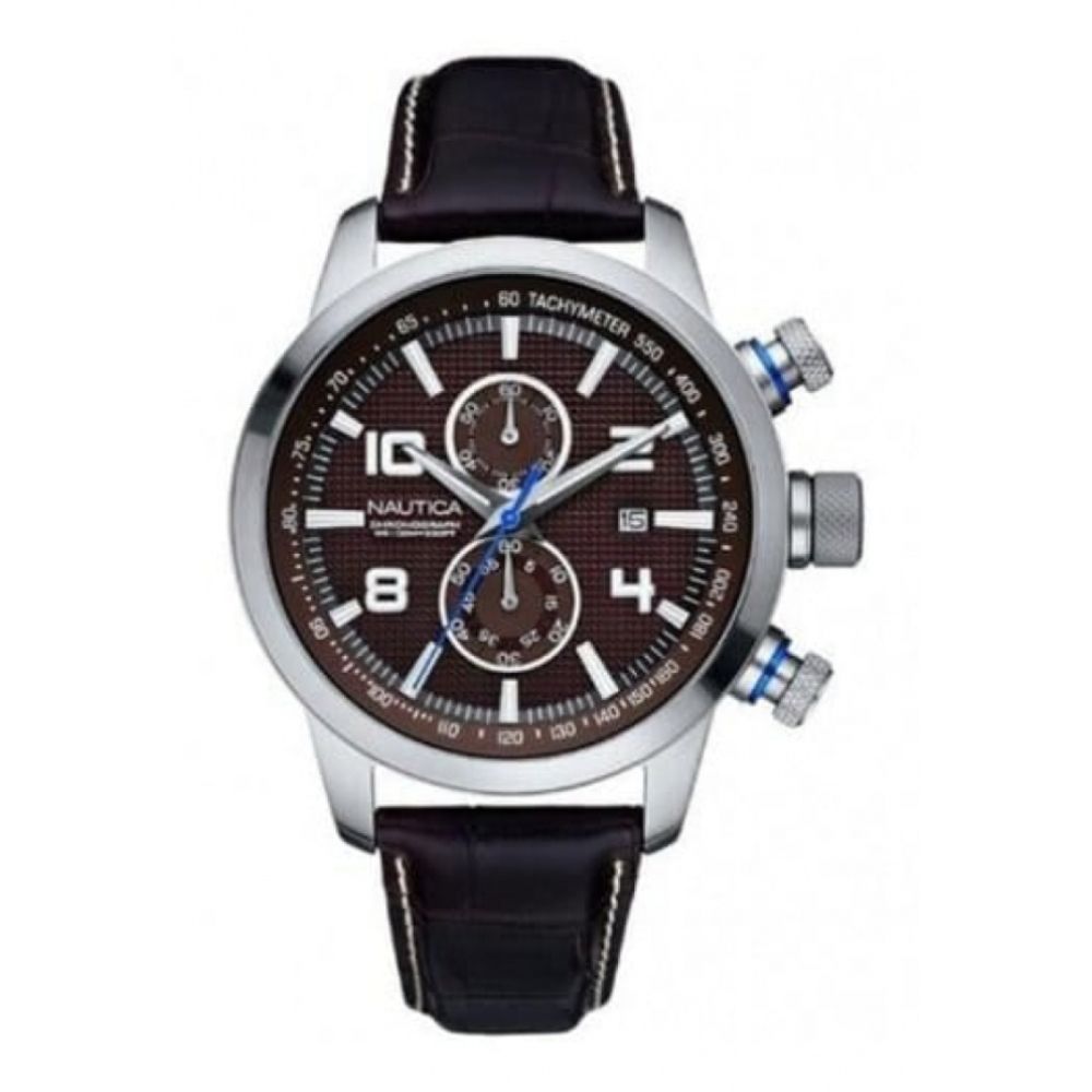Large Trendy Brown Leather Chronograph Watch
