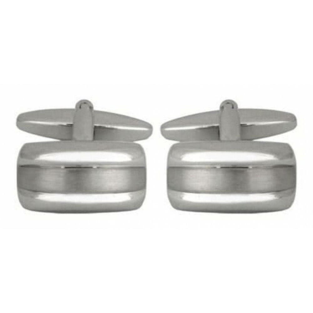 Rhodium Plated Curved Brushed Lined Cufflinks