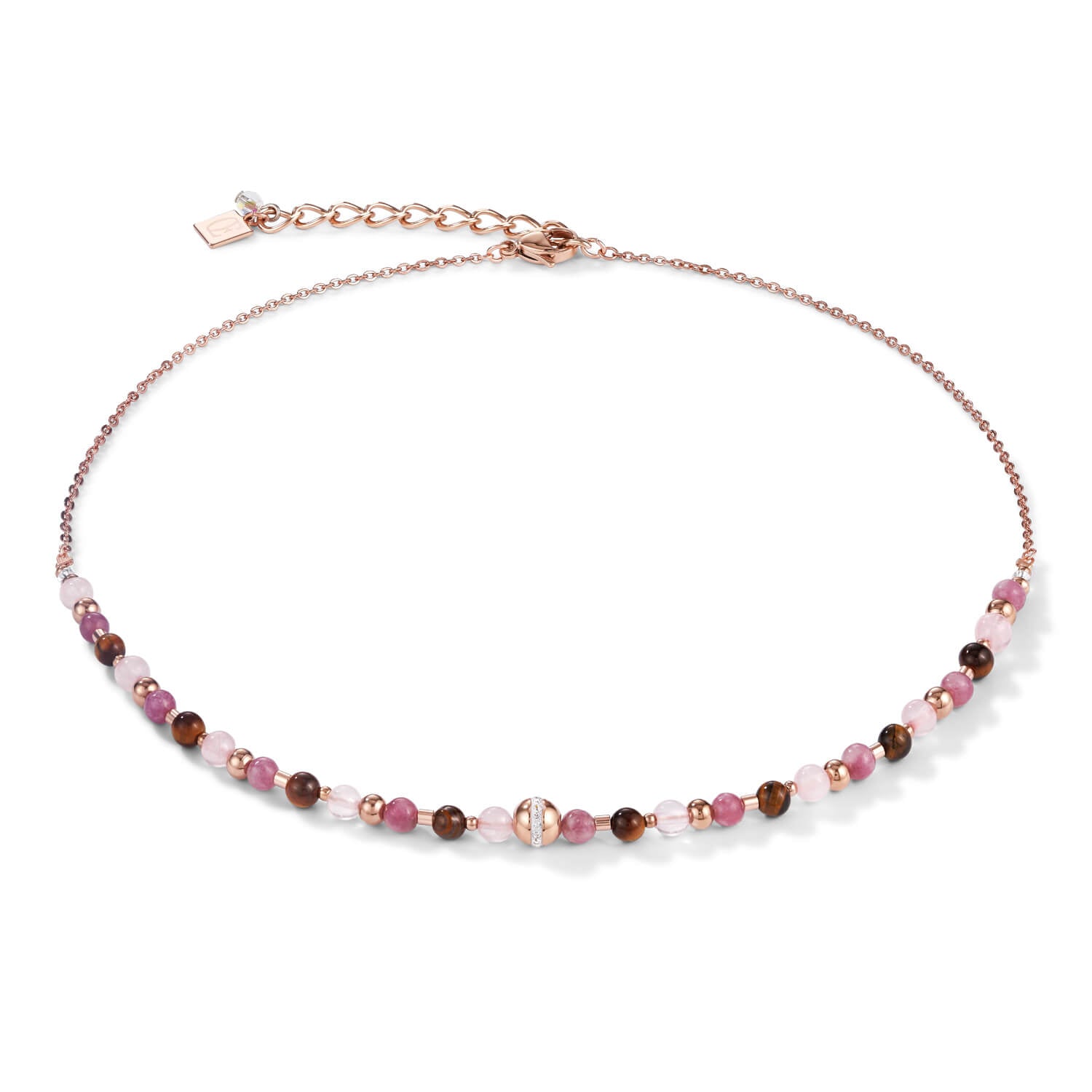 Rose Gold Plated & Lilac-Brown Gemstones Ball Necklace