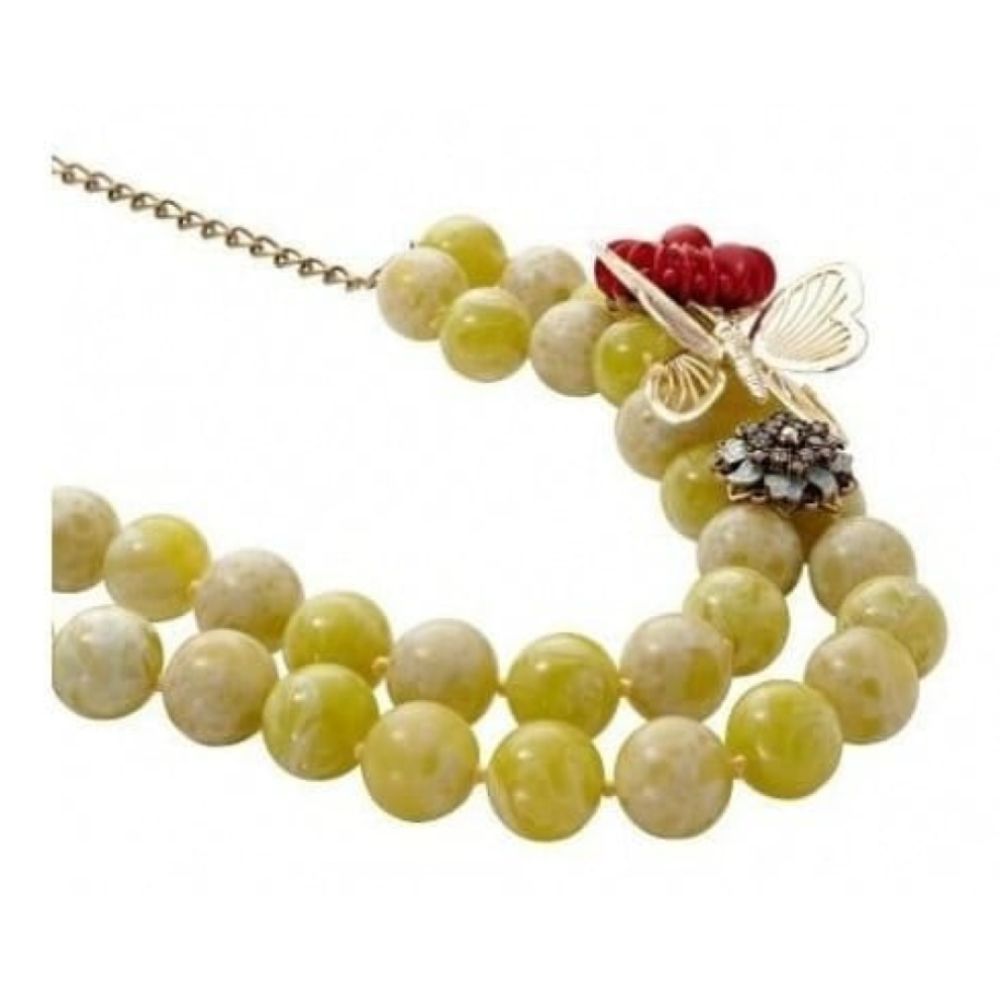 Ladies Butterfly & Celery Coloured Bead Necklace