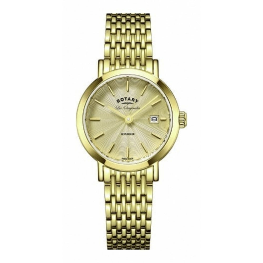 Gold Plated Stainless Steel Date Window Ladies Wristwatch