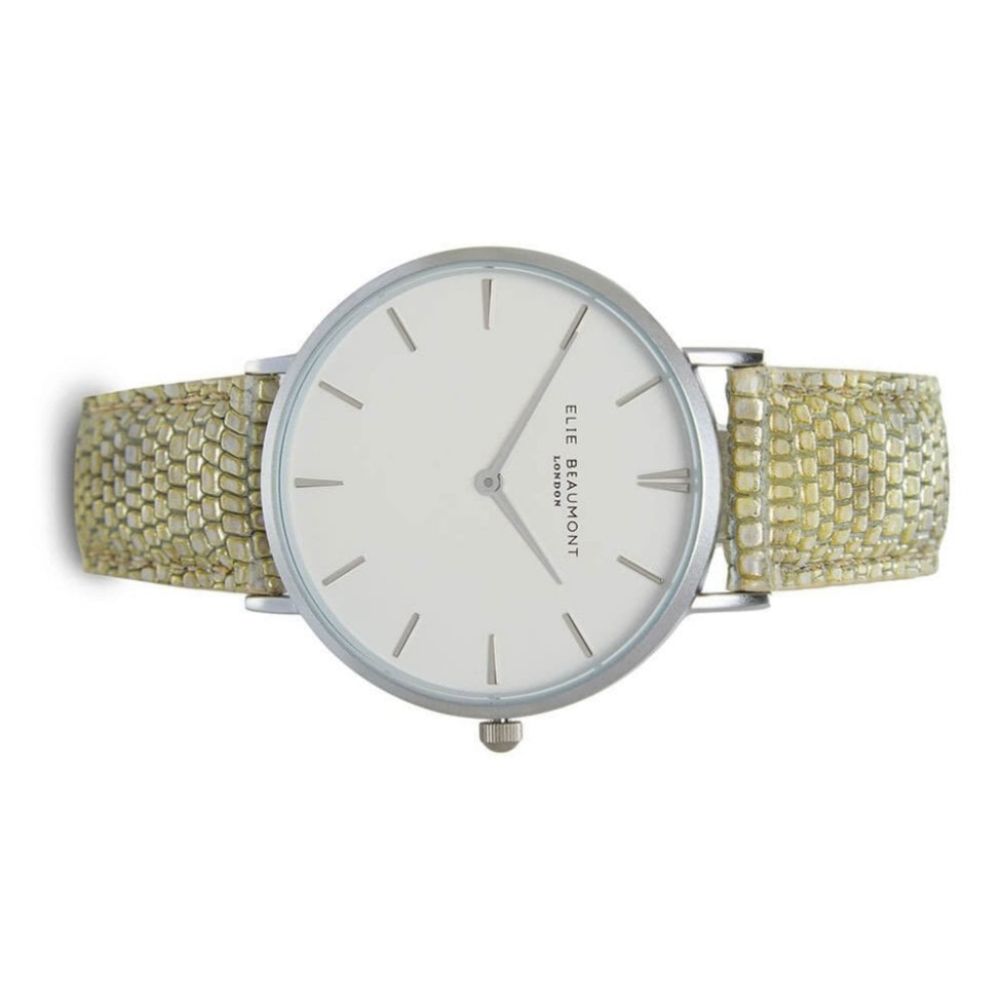 Sloane Green Snakeskin Pattern Leather Strap With Stainless Steel Case & White Dial Ladies Watch