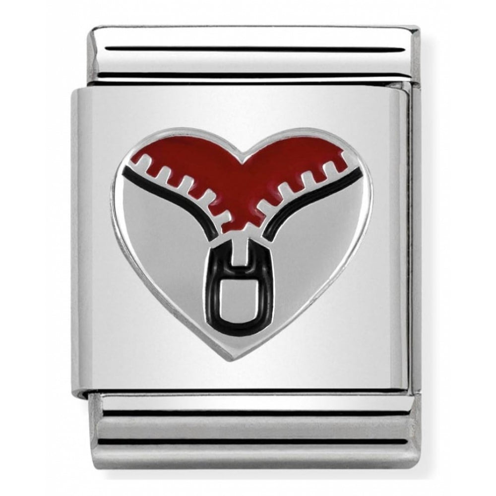Zip Heart Symbol Composable Stainless Steel, Enamel And Sterling Silver Big Charm