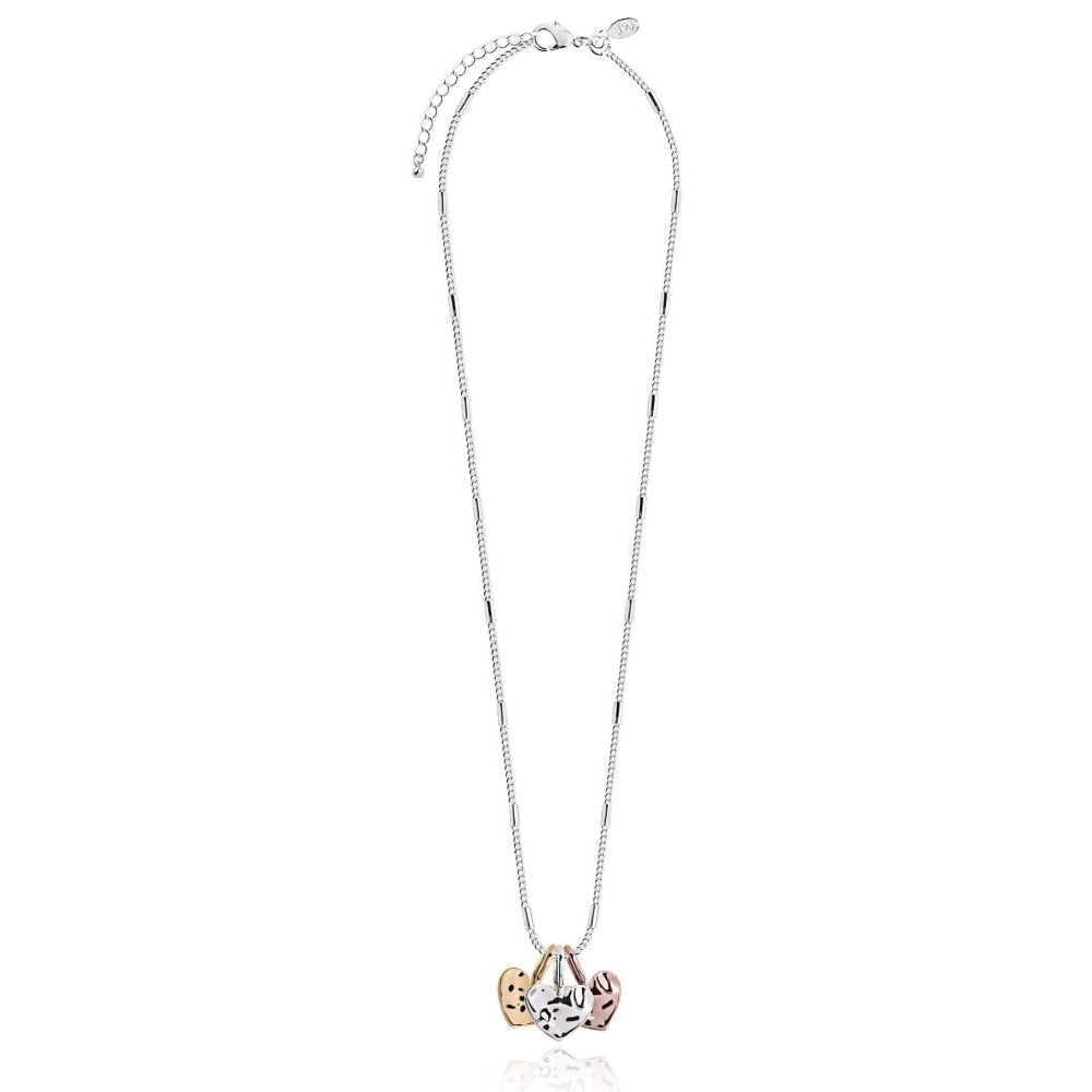 Florence Hammered Heart Necklace - Silver Rose Gold Yellow Gold - 46 + 5cm Extender