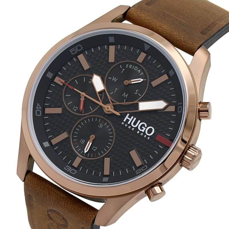 CHASE Black Multifunctional Dial & Brown Leather Strap Gents Watch