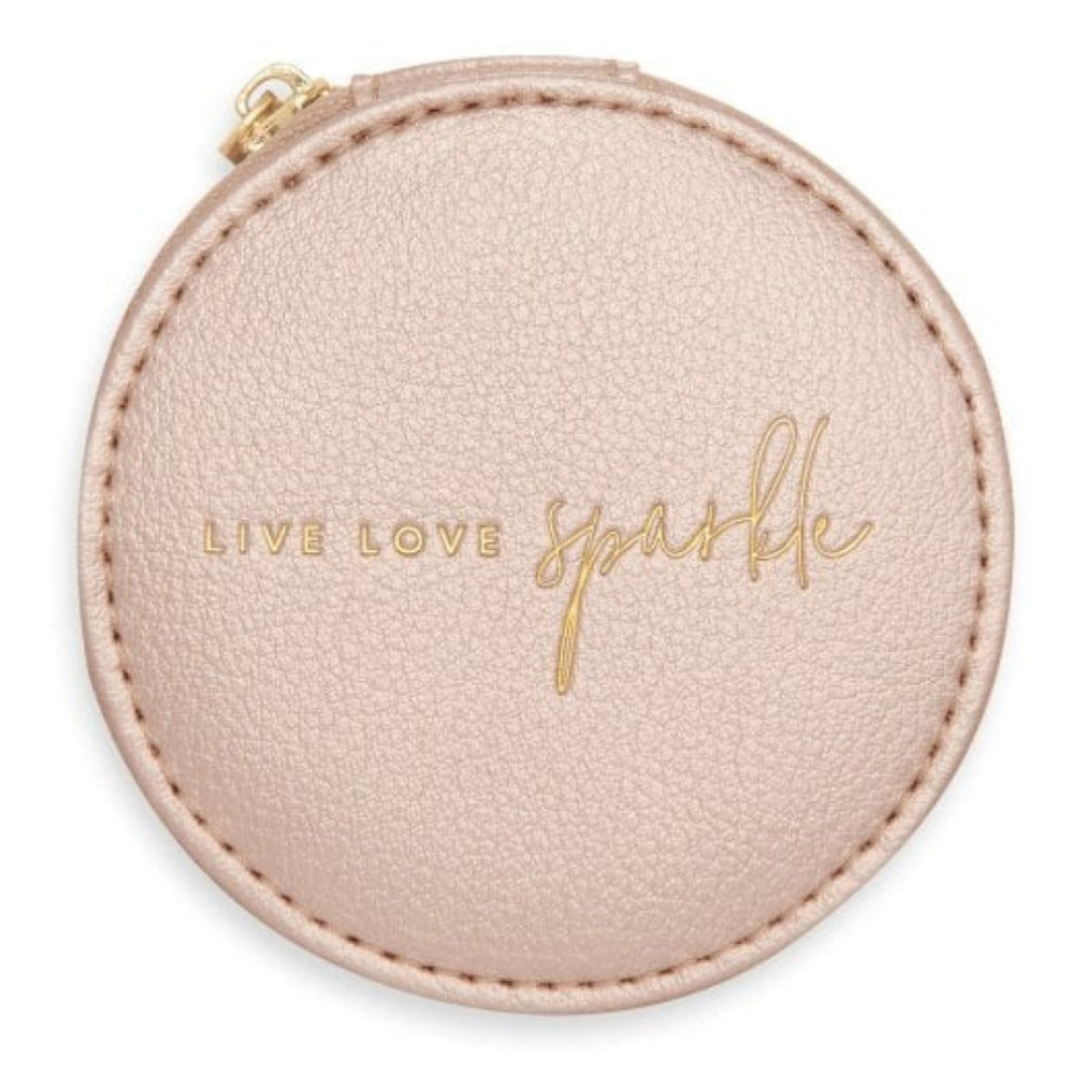 SMALL CIRCLE JEWELLERY BOX - LIVE LOVE SPARKLE - Metallic Gold Pebble - 9x9x5cm