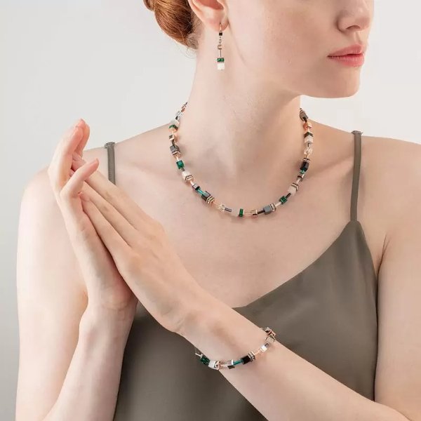 GeoCUBE Iconic Rose Gold, White & Dark Green Bracelet