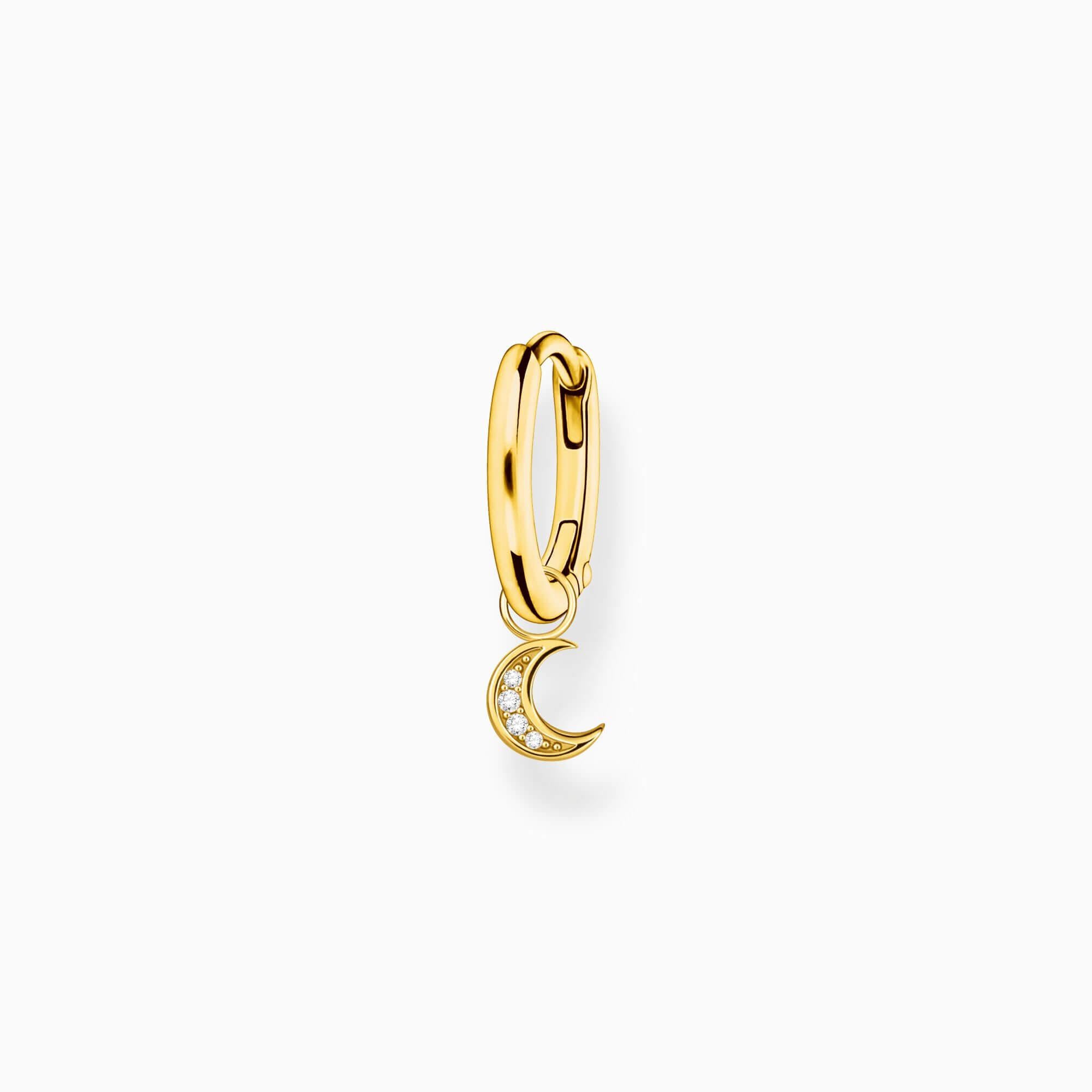 Gold Plated Single Hoop Earring With Moon Pendant