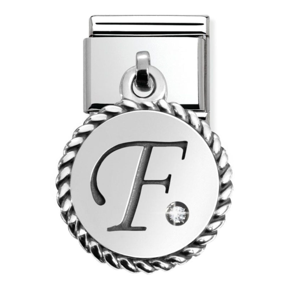 Classic Silver Hanging Letter F with CZ Stone