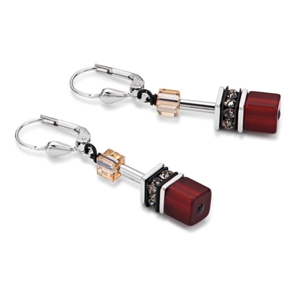 Red/Beige Swarovski Geo Cube Earring