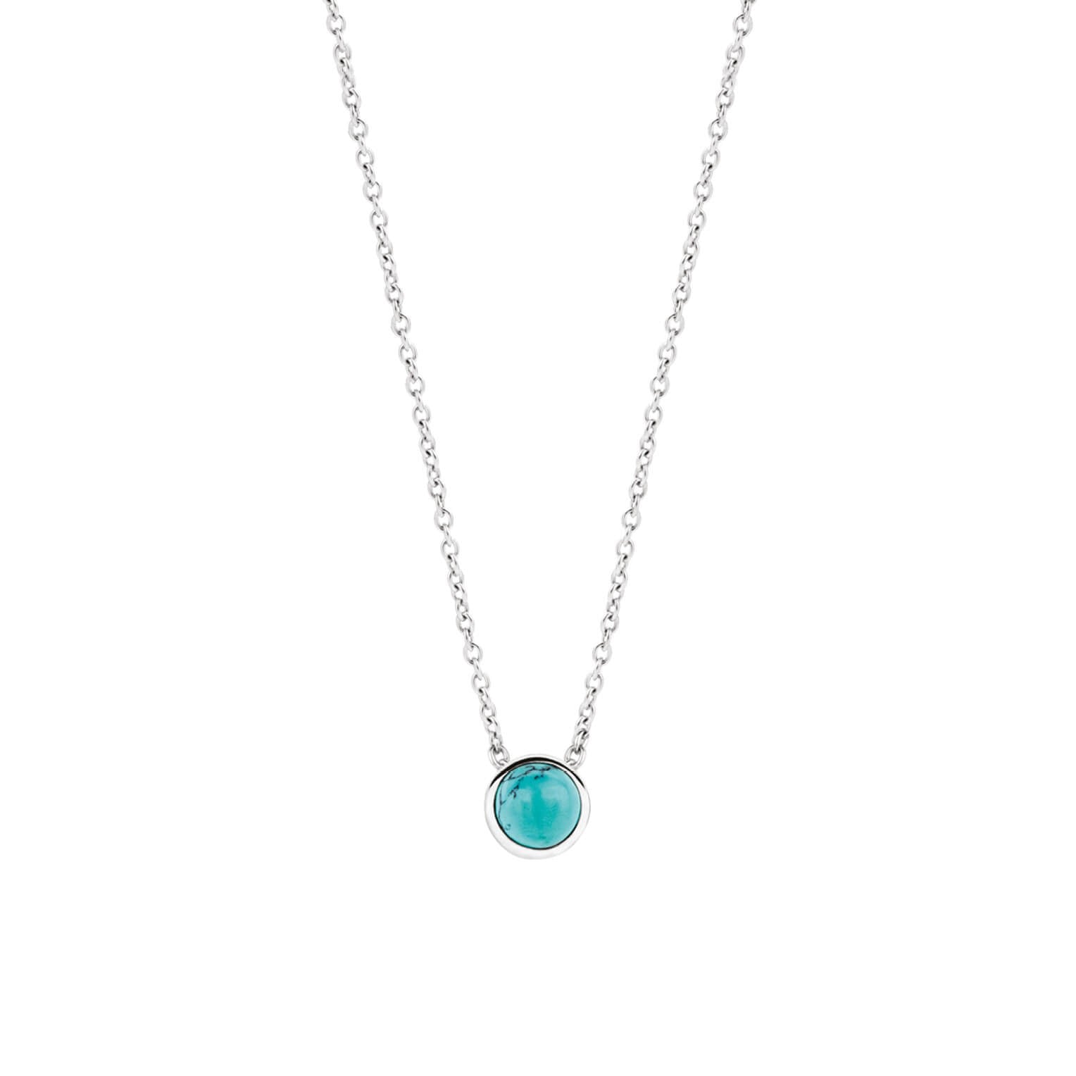 Turquoise Stone Pendant With Silver Chain Necklace