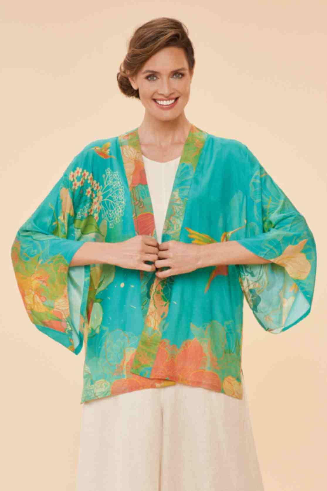 Hummingbird Kimono Jacket - Aqua