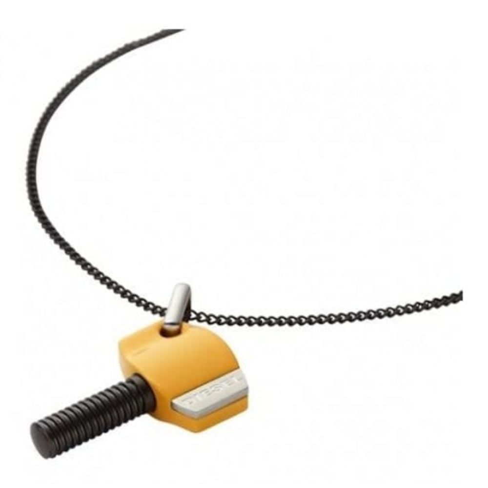 Gents Black Steel Yellow Pendant Necklace