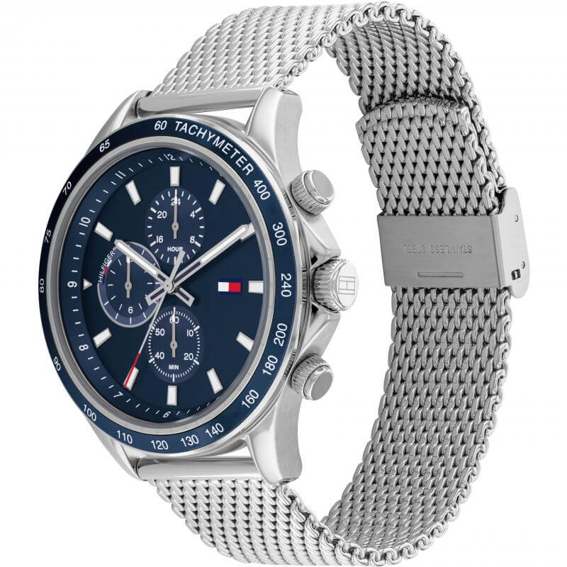 Miles Blue Chronograph Dial SS Mesh Bracelet Watch