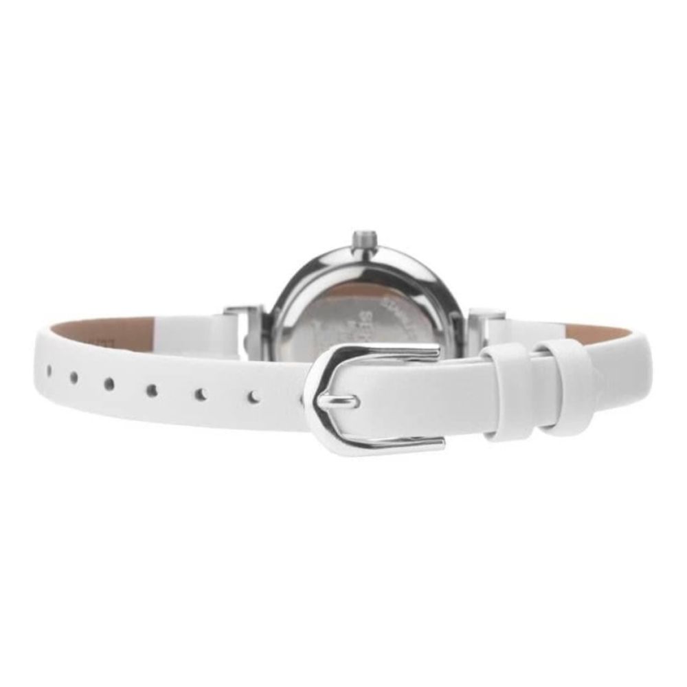 Stainless Steel Case With White Dial & White Leather Strap Ladies Watch