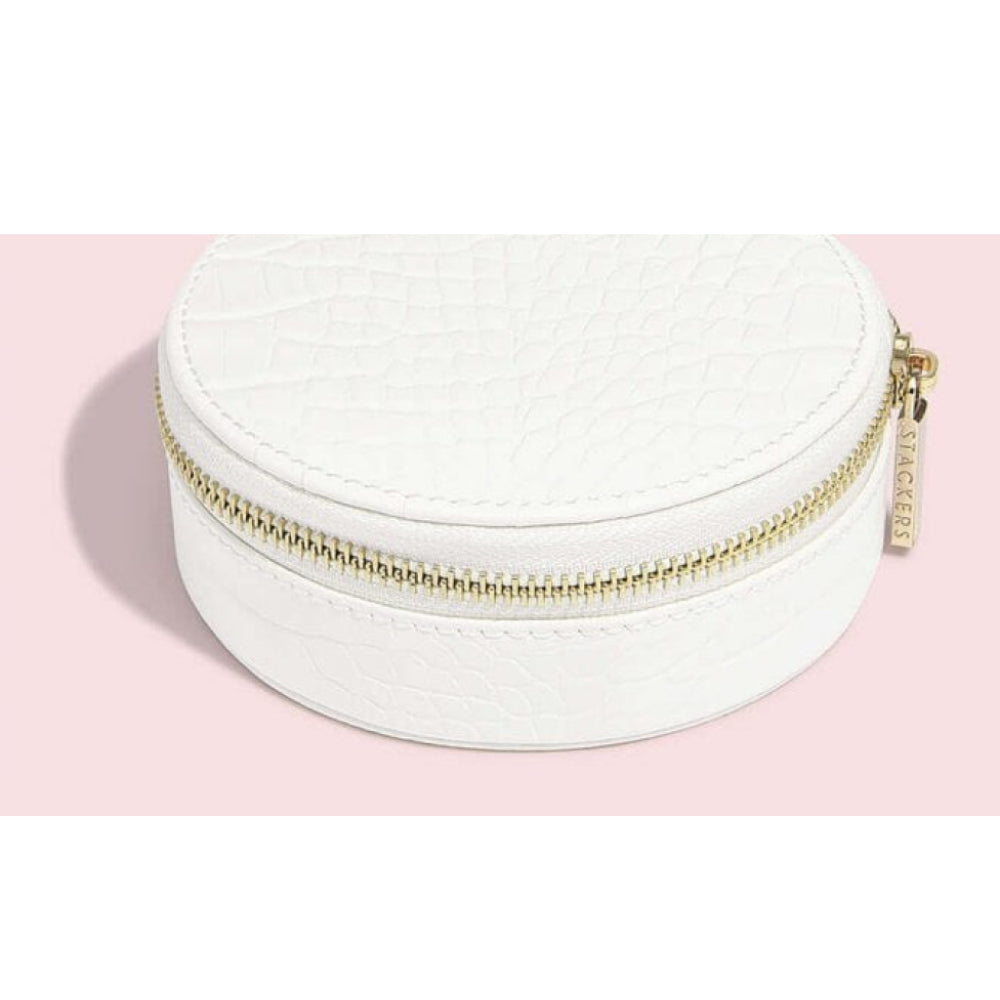Chalk White Croc Round Travel Box