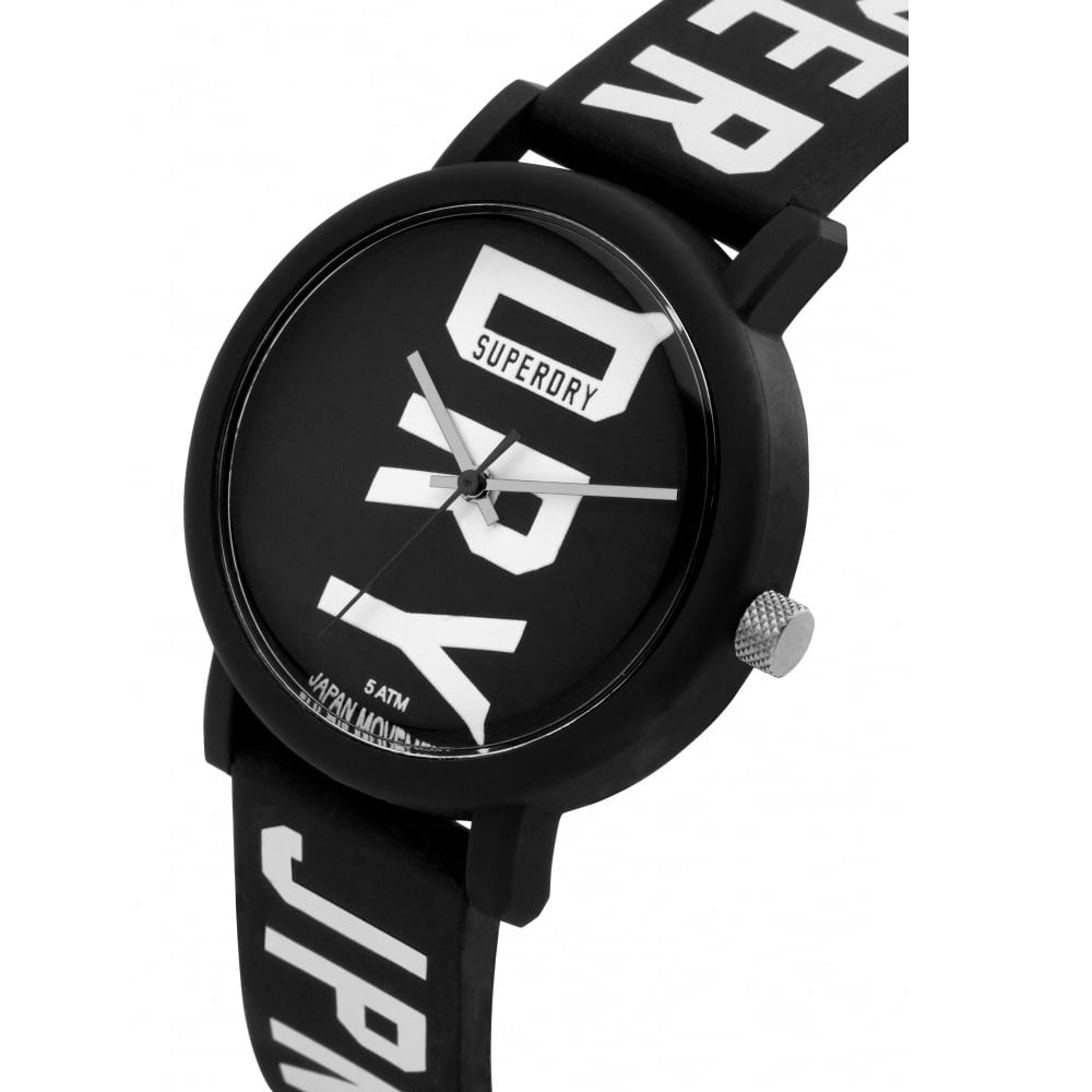 Campus Fluro Block Matte Black With Printed Logo Silicone Strap Watch With Matte Printed Black Dial