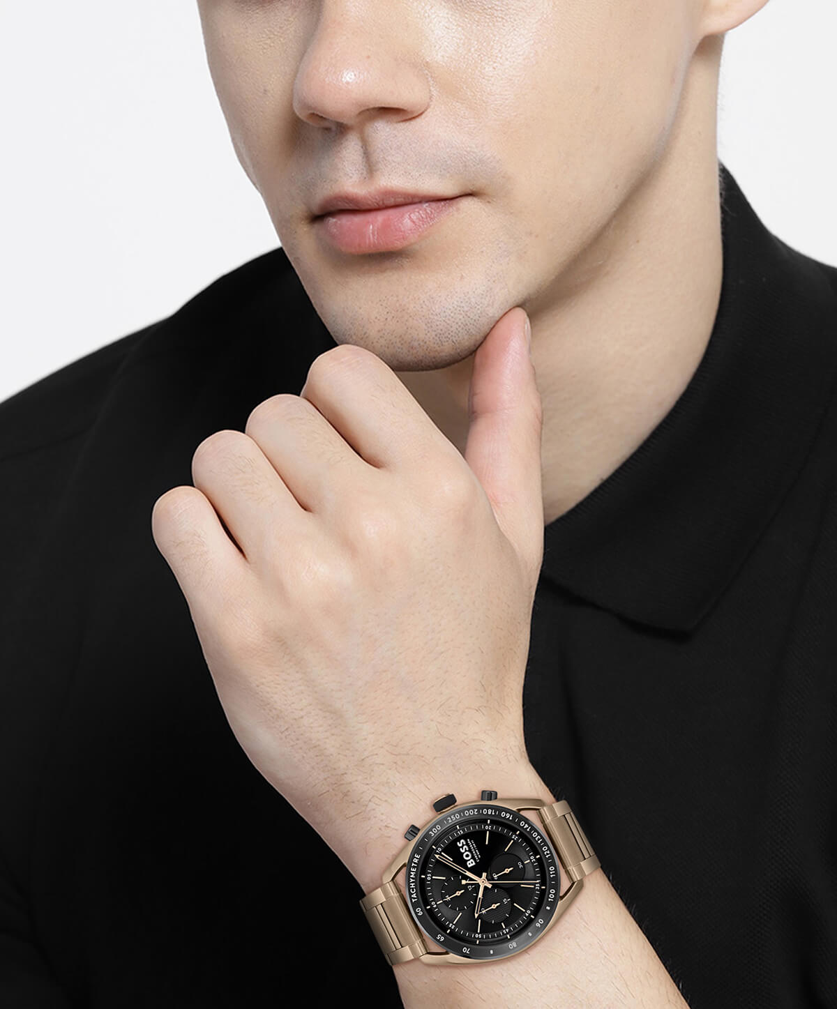 Centre Court Black Chronograph Dial Gold Plated Watch