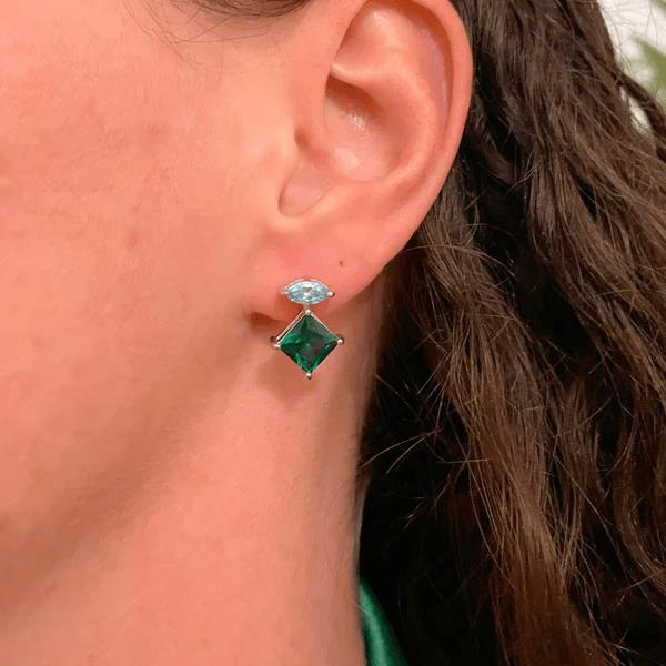 Esme Statement Studs In Emerald, Sky Blue CZ & Silver