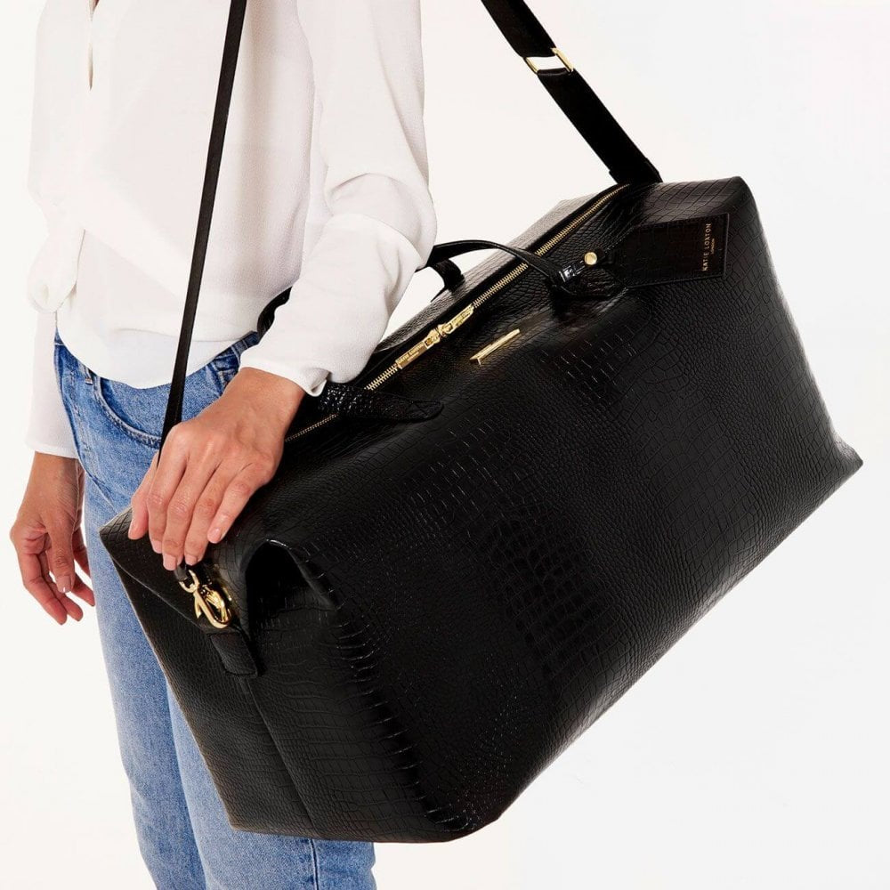 Celine Faux Croc Weekend Holdall Bag | Black | 30 X 53 X 25cm