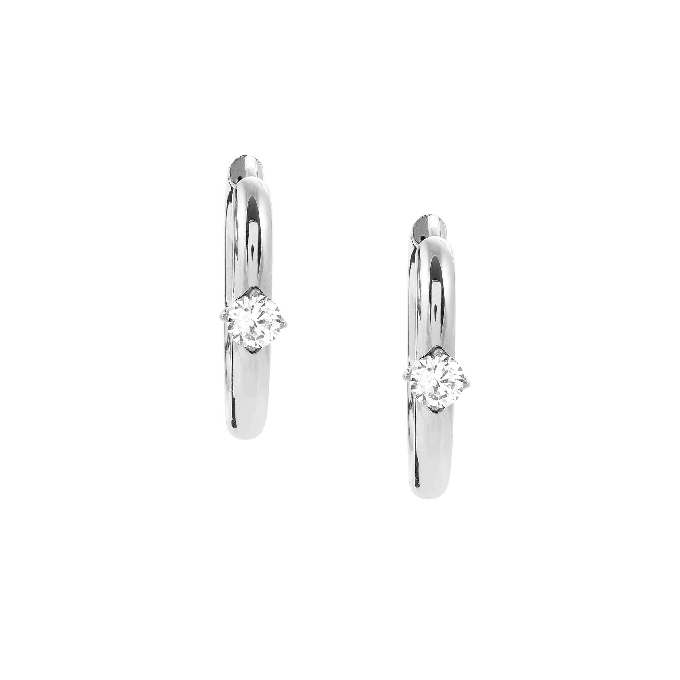 CHAINS OF STYLE Hoop Earrings In Steel & White CZ