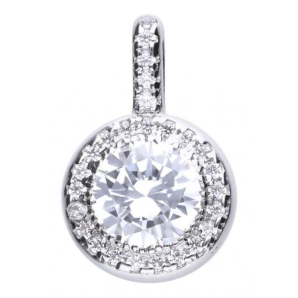 Round Pave Halo Pendant Necklace