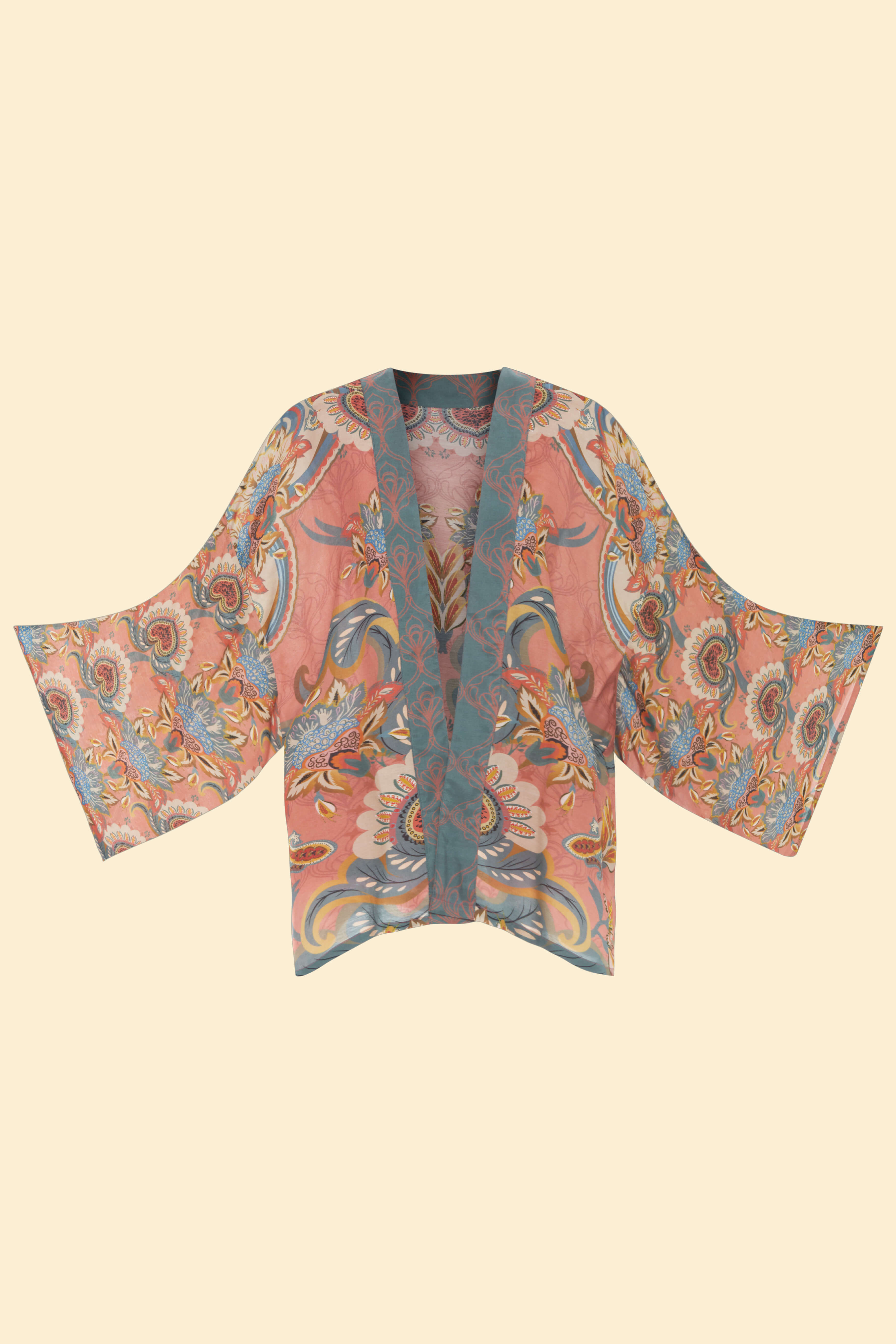Mediterranian Paisley Kimono Jacket - Coral