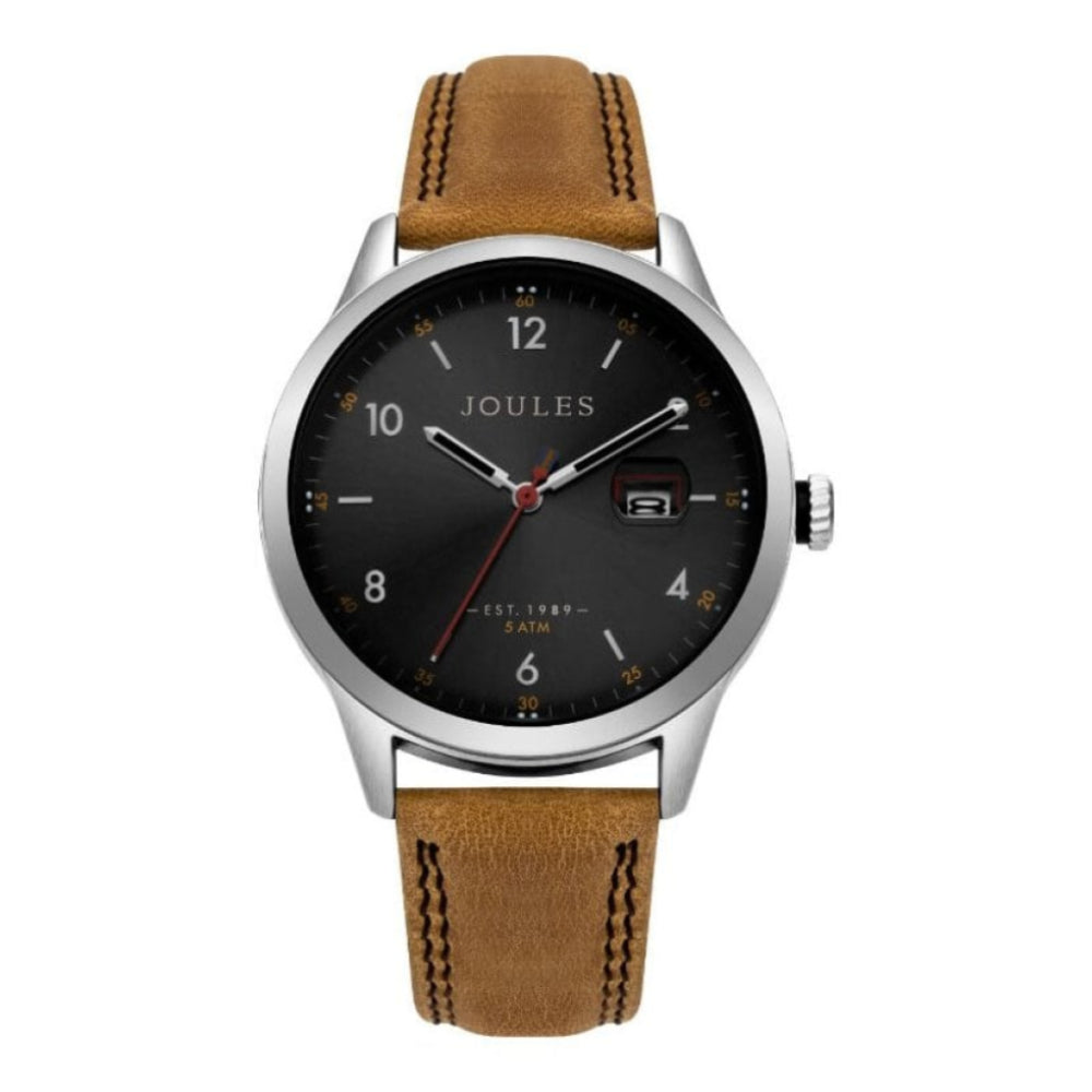 Tan Waterproof Leather Strap Black Sunray Dial Gents Watch