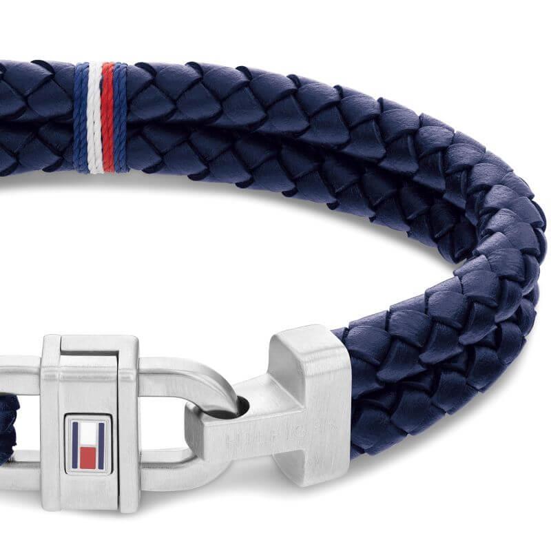 Carabiner Blue Leather Braided Gents Bracelet