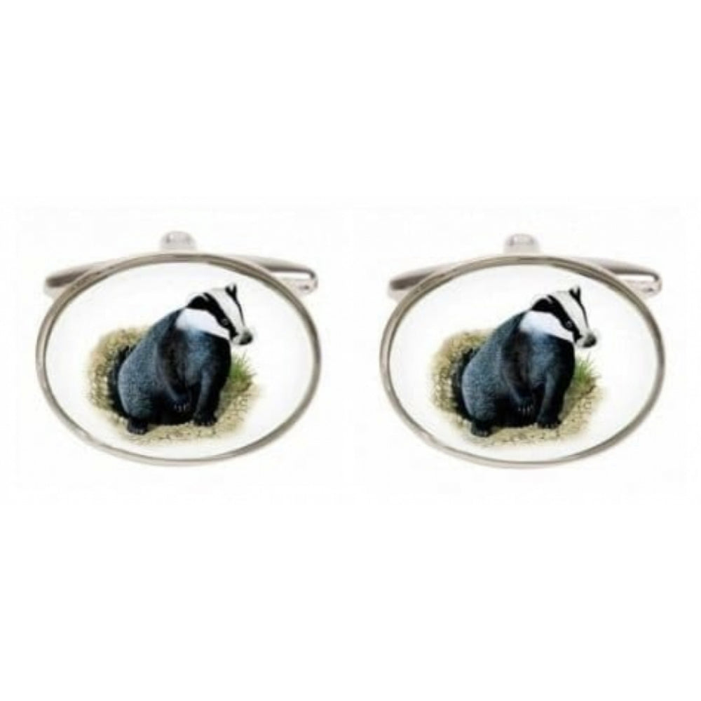 Rhodium Plated Badger Cufflinks