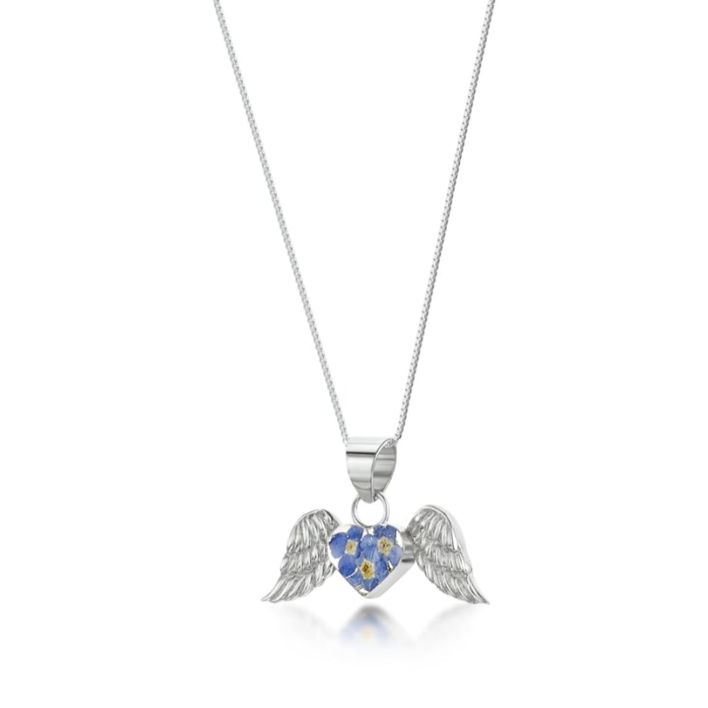 Silver Pendant - Forget me not - Angel wings