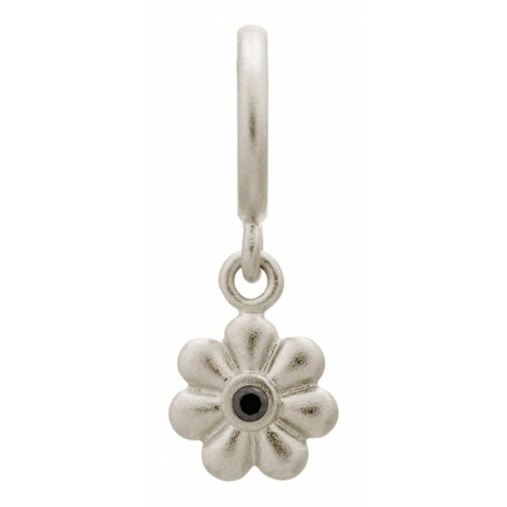 Black Stone Shiny Flower Sterling Silver Charm