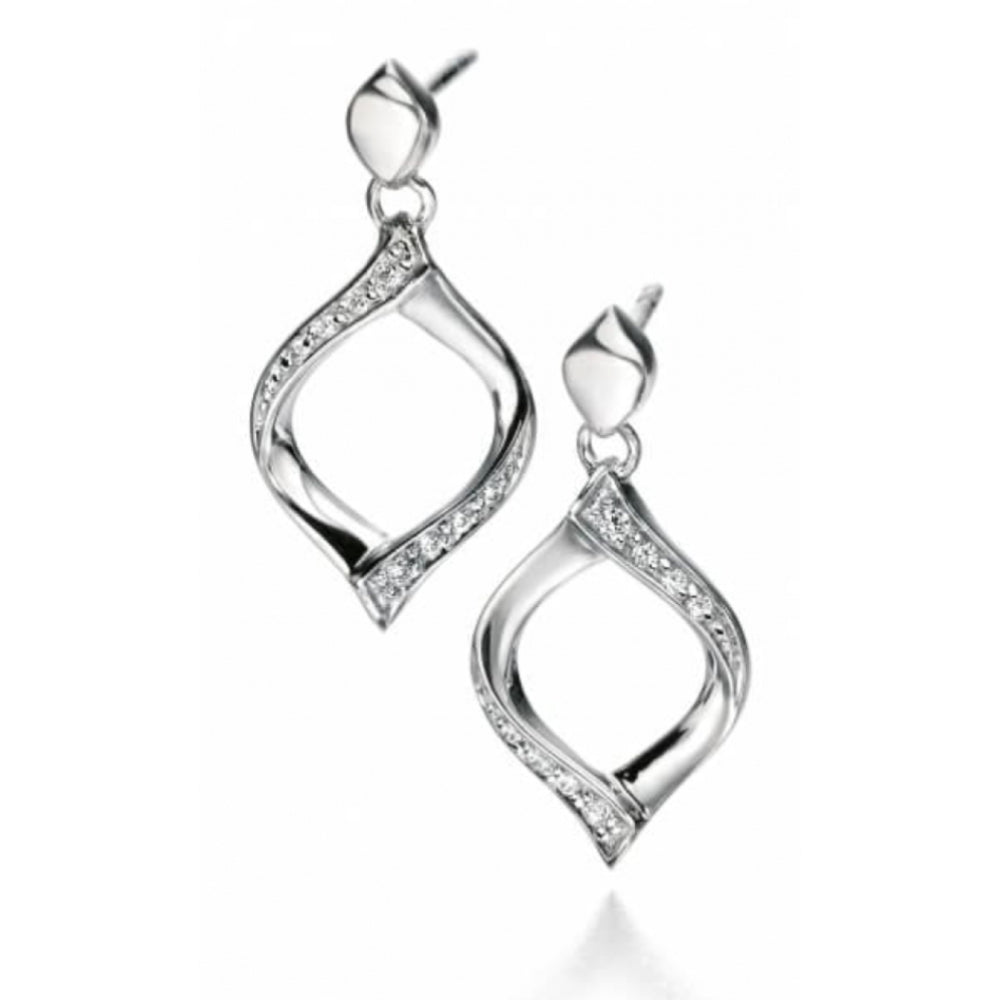 Cut Out Twist Drop Clear CZ Earrings