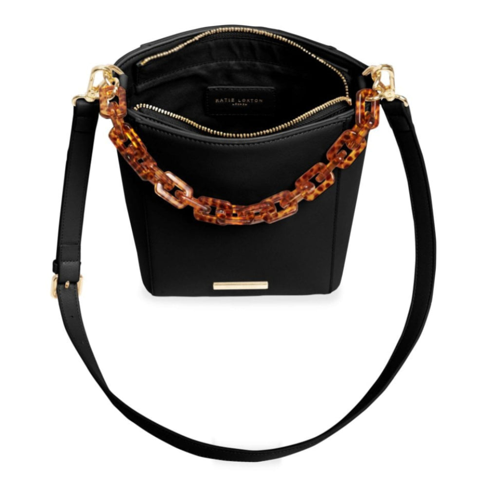 AYLA TORTOISESHELL STRAP BAG - Black - 22x18x9cm