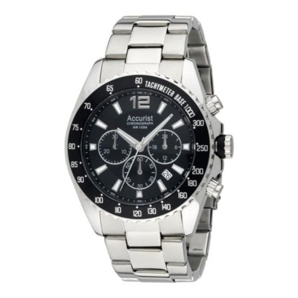 Gents Stainless Steel Black Chronograph Dial & Tachymeter Watch