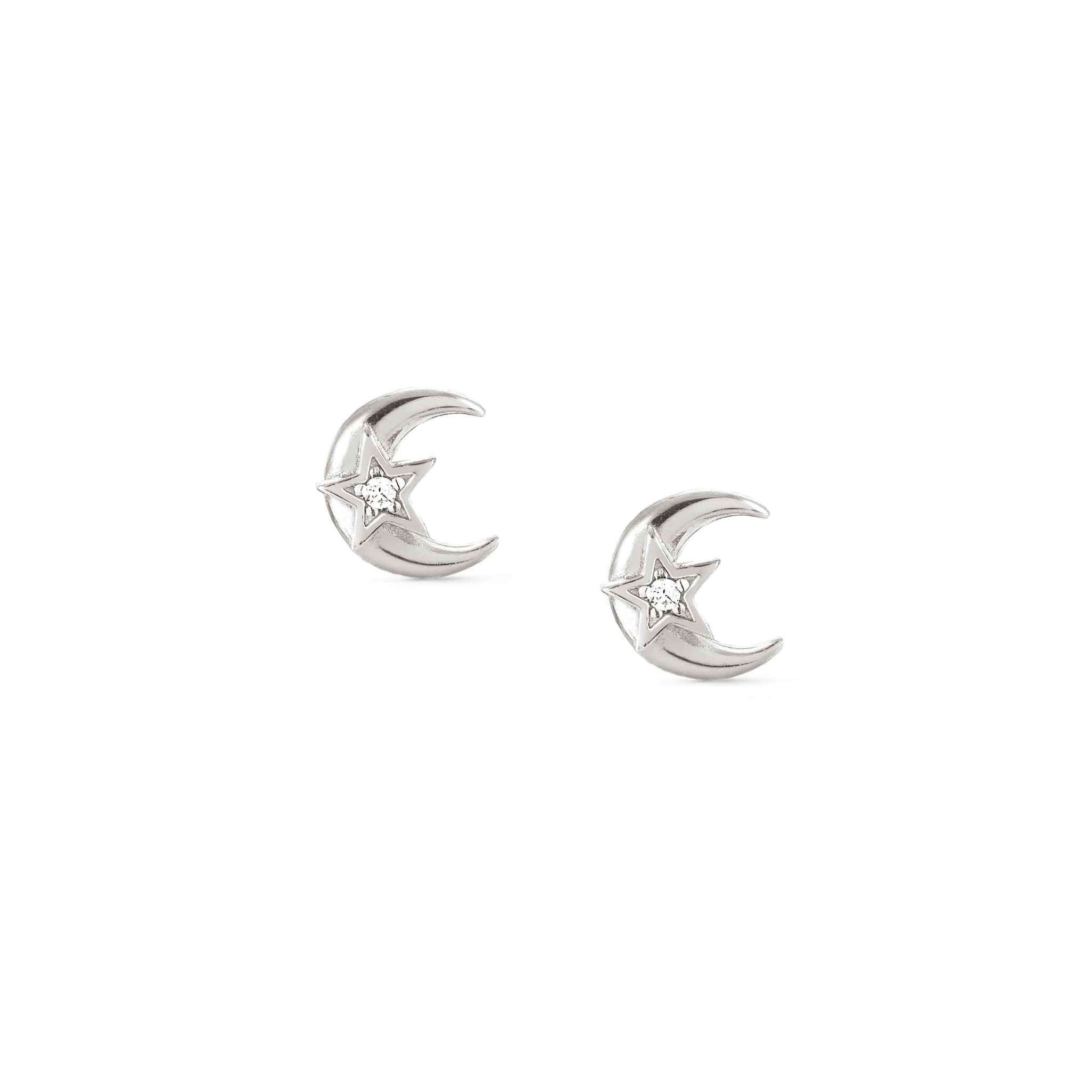 Sweetrock Romance Silver Moon Stud Earrings