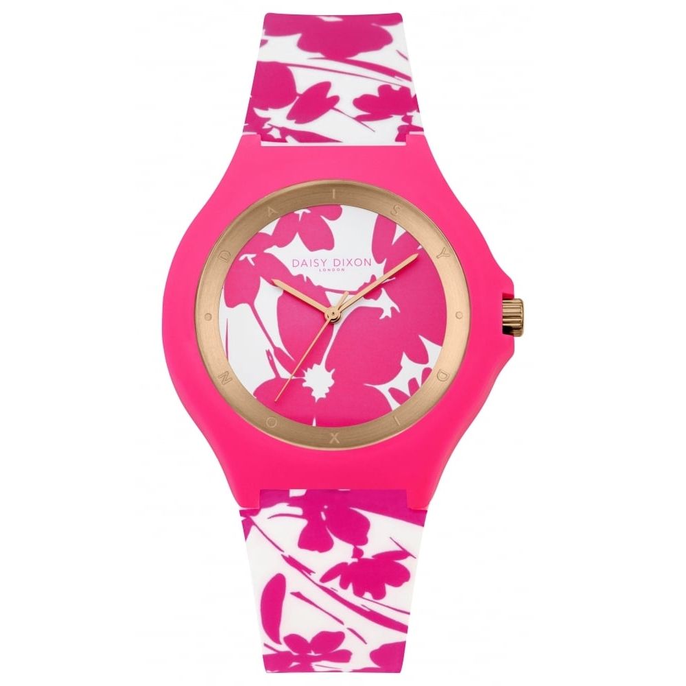 Daisy Watch Matte Pink/White Print Dial With White/Pink Silicon Strap