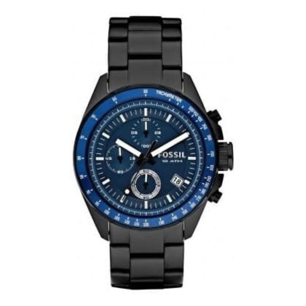 Black-Blue Stainless Steel Chronograph Wristwatch