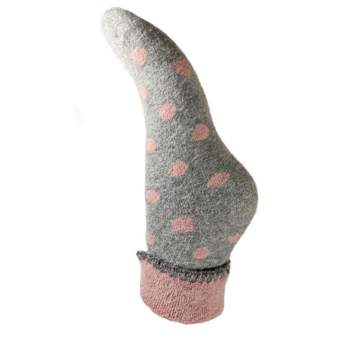 Grey Cuff Socks With Pink Spots